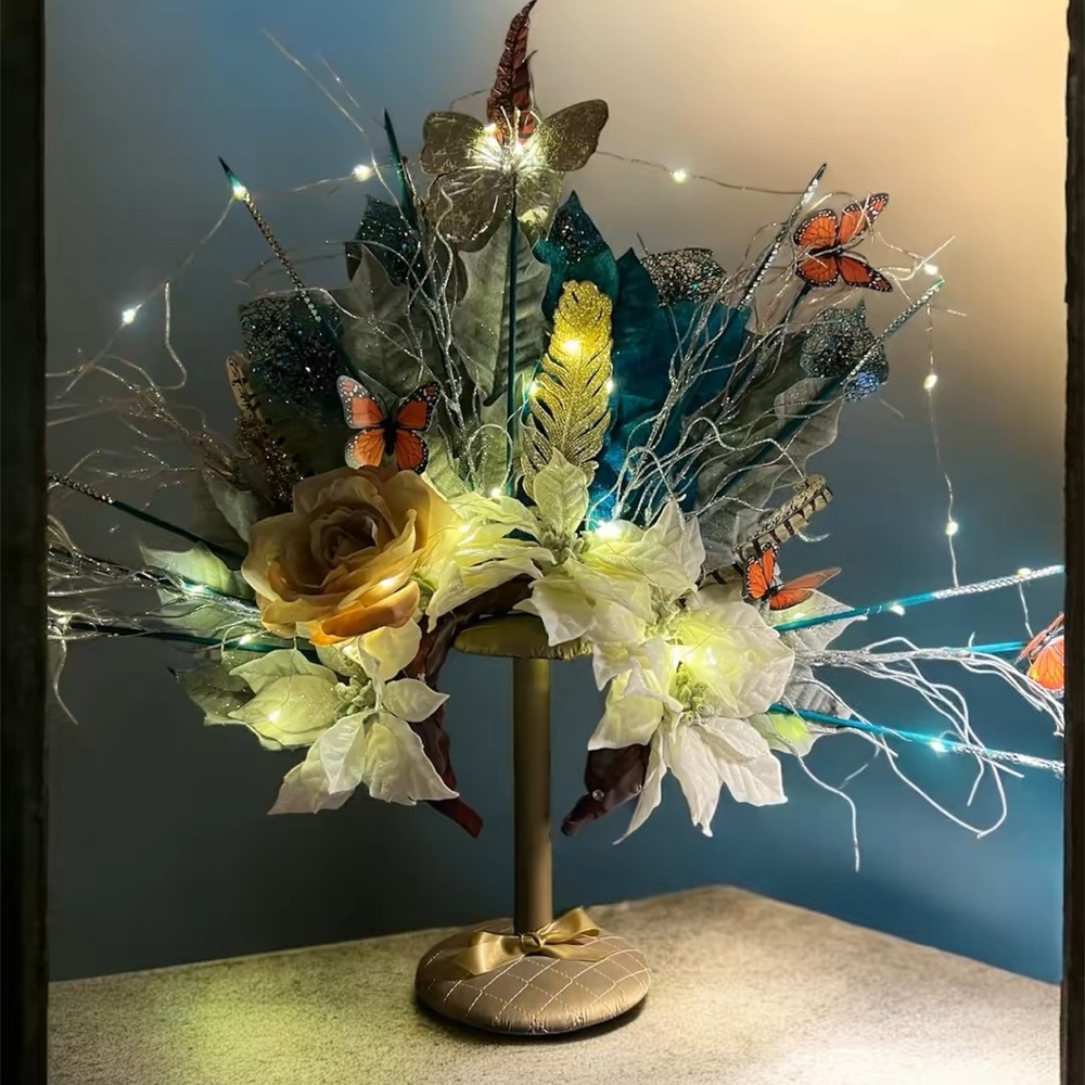 Elegant Floral LED hair wreath Arrangement with Butterflies